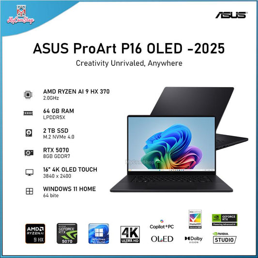 ASUS PROART P16 H7606 2025 RYZEN AI 9 HX 370 64GB RAM 2TB SSD RTX 5070 8GB 16" 4K UHD OLED TOUCH SCREEN