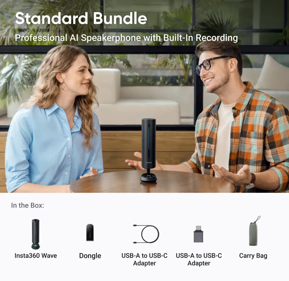 INSTA360 WAVE AI MICROPHONE SPEAKERPHONE NOISE CANCELLING 360 AUDIO USB BLUETOOTH