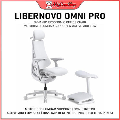 LIBERNOVO OMNI PRO DYNAMIC ERGONOMIC OFFICE CHAIR WITH STEPSYNC FOOTREST MOTORISED LUMBAR ACTIVE AIRFLOW 160° RECLINE