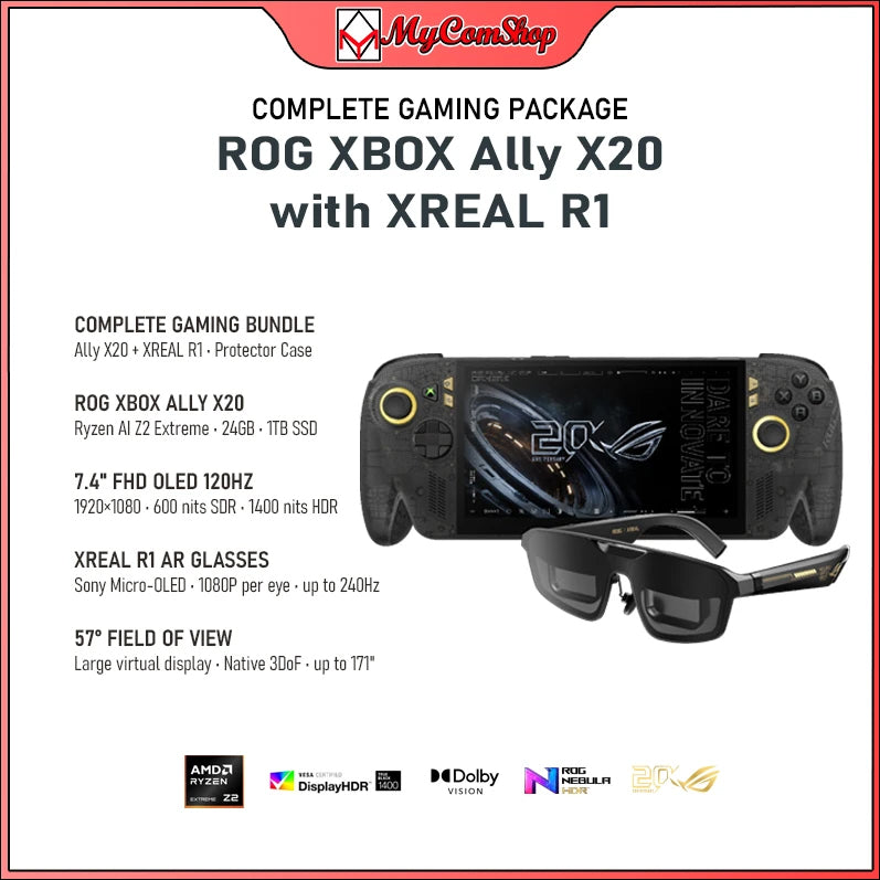 ASUS ROG XBOX ALLY X20 24GB 1TB OLED WITH XREAL R1 AR GLASSES COMPLETE GAMING BUNDLE