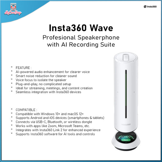 INSTA360 WAVE AI MICROPHONE SPEAKERPHONE NOISE CANCELLING 360 AUDIO USB BLUETOOTH