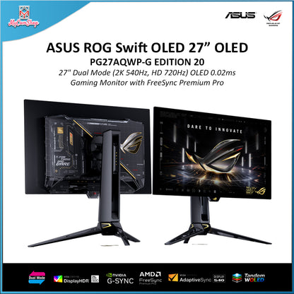ASUS ROG SWIFT OLED PG27AQWP-G EDITION 20 27" DUAL MODE 2K 540HZ HD 720HZ TANDEM WOLED