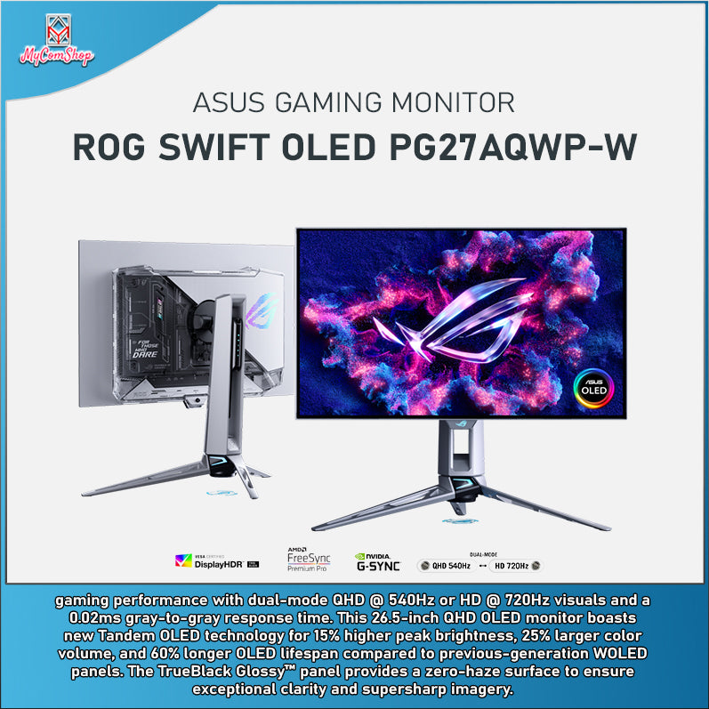 ASUS ROG SWIFT OLED 27" PG27AQWP-W GLOSSY TANDEM OLED DUAL MODE QHD 540HZ 720HZ GAMING MONITOR