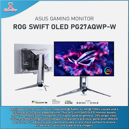 ASUS ROG SWIFT OLED 27" PG27AQWP-W GLOSSY TANDEM OLED DUAL MODE QHD 540HZ 720HZ GAMING MONITOR