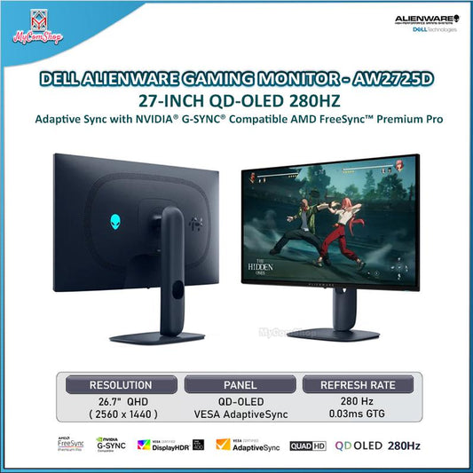 DELL ALIENWARE GAMING MONITOR AW2725D 27-INCH QD-OLED 280HZ QHD NVIDIA G-SYNC AMD FREESYNC PREMIUM PRO