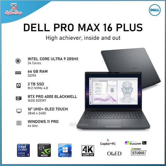 DELL PRO MAX 16 PLUS WORKSTATION MB16250 ULTRA 9 285HX 64GB RAM 2TB SSD RTX PRO 4000 16GB 16-INCH 4K UHD+ OLED TOUCHSCREEN
