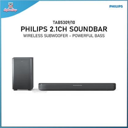 PHILIPS TAB5309/10 2.1CH SOUNDBAR WITH WIRELESS SUBWOOFER POWERFUL BASS