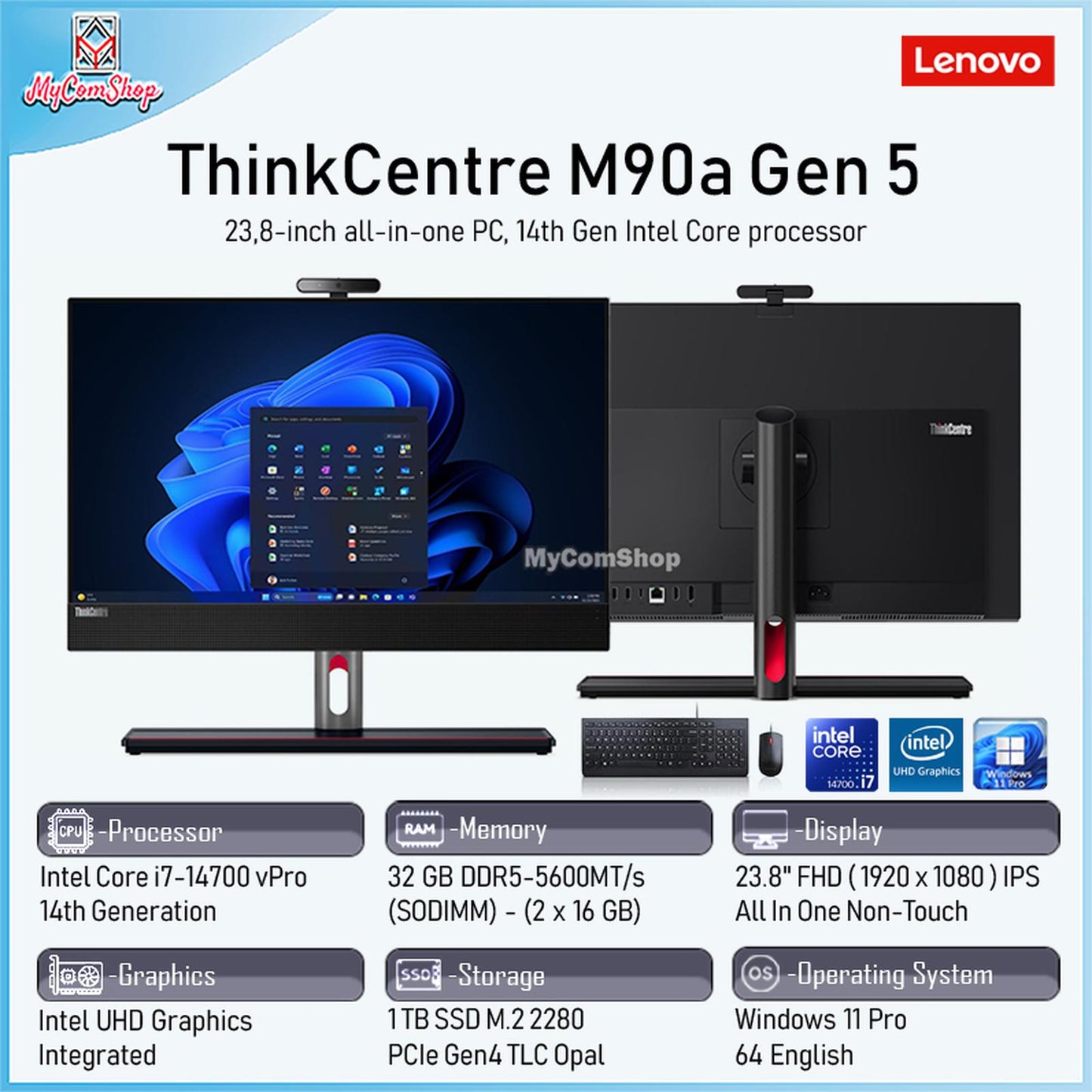 LENOVO THINKCENTRE M90A GEN 5 PC AIO I7-14700 32GB RAM 1TB SSD INTEL GRAPHICS WIN 11 PRO NON TOUCH