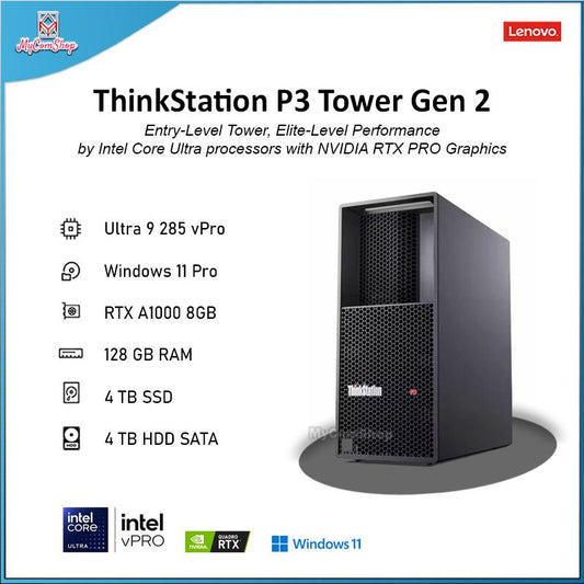 LENOVO THINKSTATION P3 TOWER DESKTOP GEN 2 ULTRA 9 285 128GB RAM 4TB SSD 4TB HDD RTX A1000 8GB