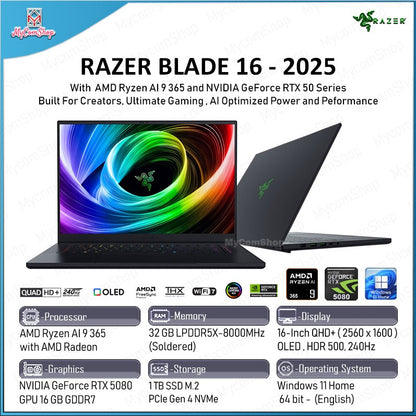 RAZER BLADE 16 2025 RYZEN AI 9 365 32GB RAM 1TB SSD RTX 5080 16GB 16-INCH OLED QHD+ 240HZ