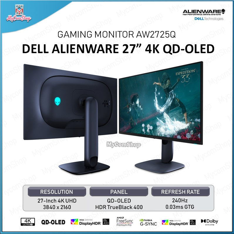 DELL ALIENWARE AW2725Q GAMING MONITOR 27 INCH 4K UHD QD-OLED 240HZ G-SYNC FREESYNC DOLBY VISION