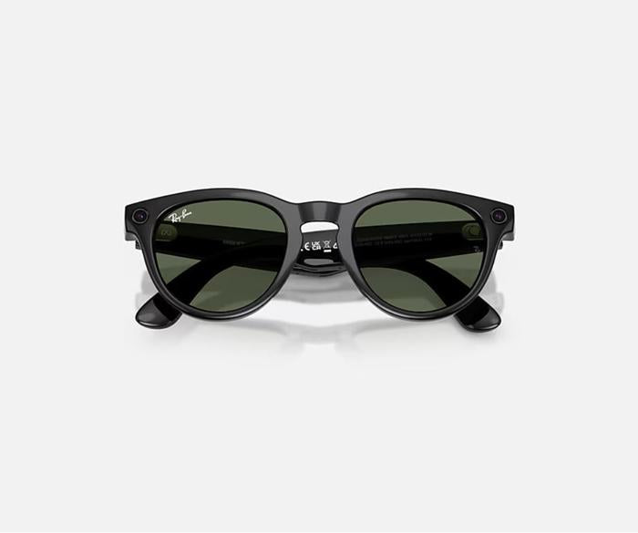 RAY-BAN META LOW BRIDGE FIT HEADLINER AI SUNGLASSES GEN 2 STANDARD SHINY BLACK WITH G-15 GREEN SOLID LENSES