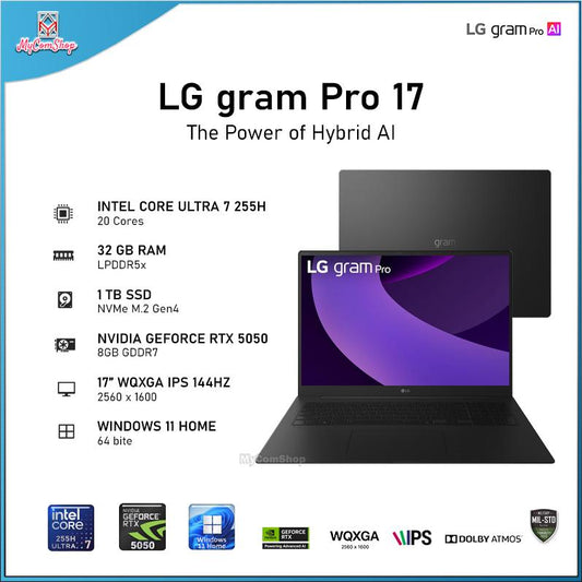 LG GRAM PRO 17 17Z90TR ULTRA 7 255H 32GB RAM 1TB SSD RTX 5050 8GB 17-INCH WQXGA IPS 144HZ