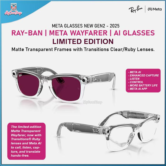 RAY-BAN META WAYFARER LIMITED EDITION META AI GLASSES GEN 2 MATTE TRANSPARENT FRAME TRANSITIONS RUBY LENSES